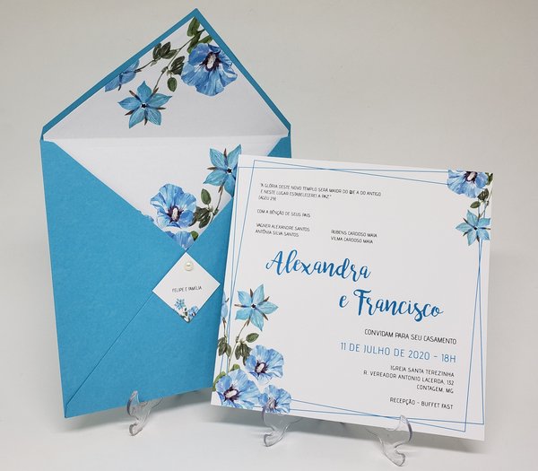 Convite de casamento azul